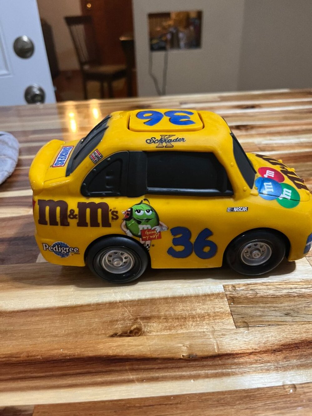 RARE M&M's Yellow Plastic Toy Car Number 36 K. Schrader